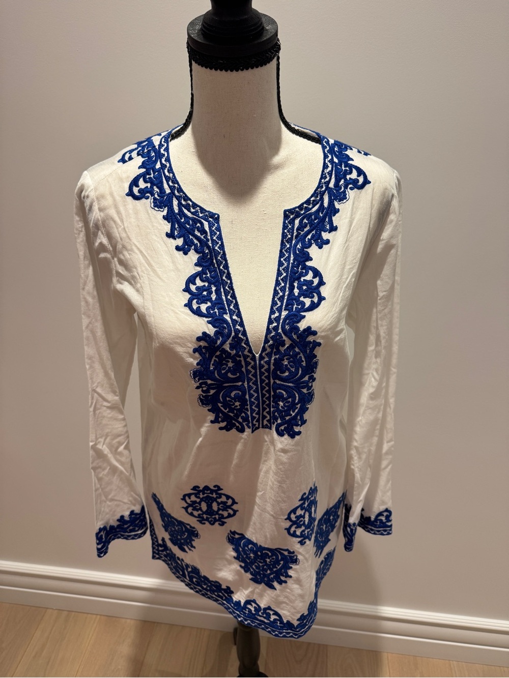 Michael Kors White Tunic with Blue Embroidery